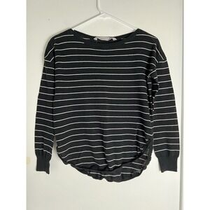 Athleta Mix It Up Sweater EUC Small Black/White Stripe Boatneck‎ Cotton/Linen